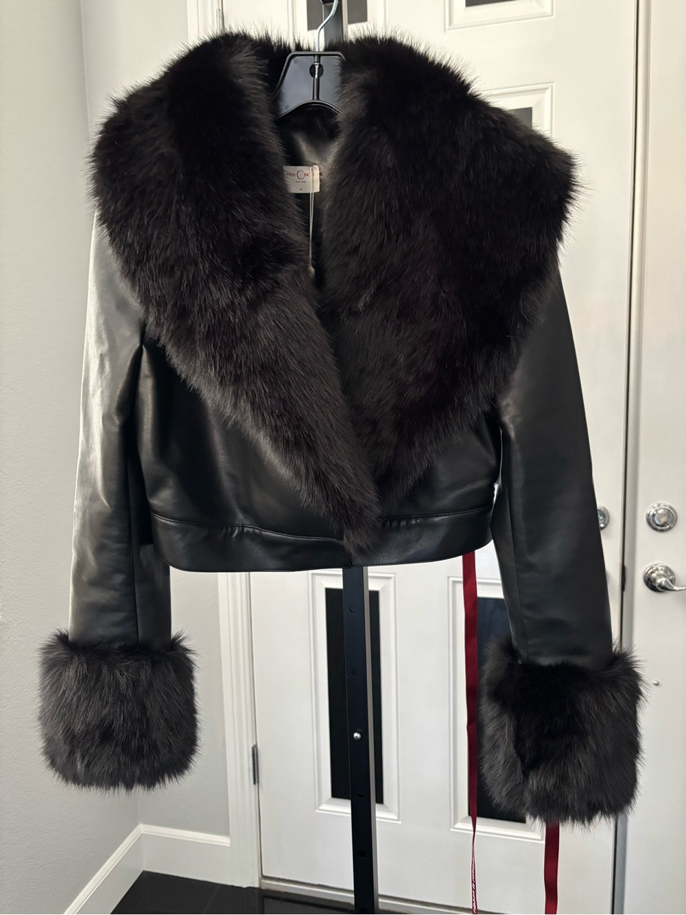 MISS CIRCLE ZIAH JACKET, edgy cropped faux-leather-fur. XS NWT $325. Free ship
